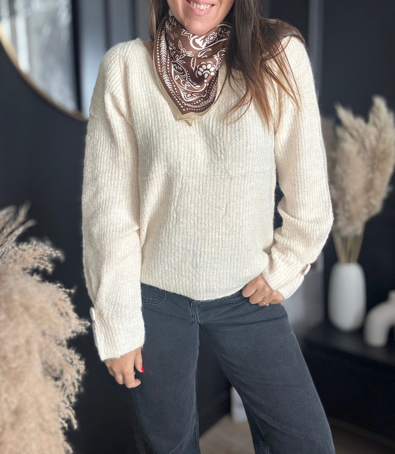 Pull beige avec foulard MINO