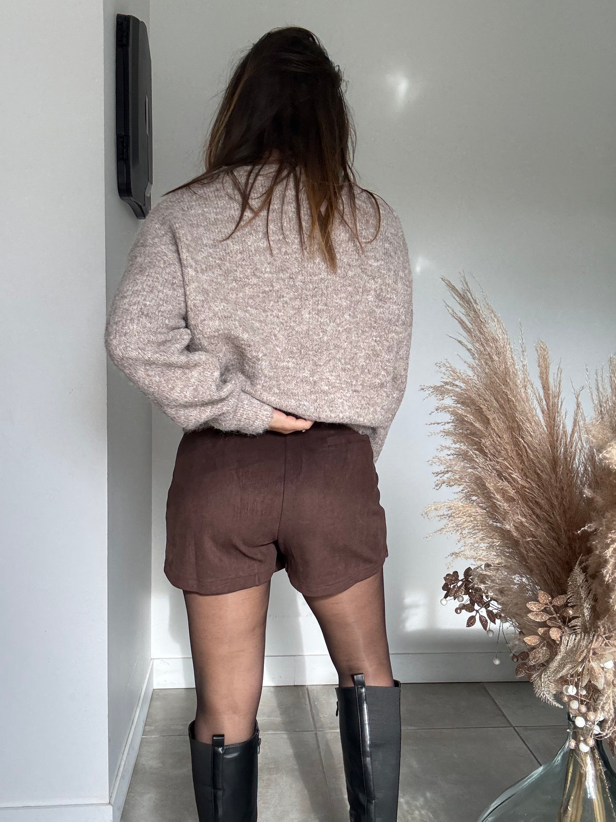 Jupe short suédine chocolat PARIS