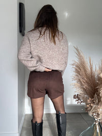 Jupe short suédine chocolat PARIS