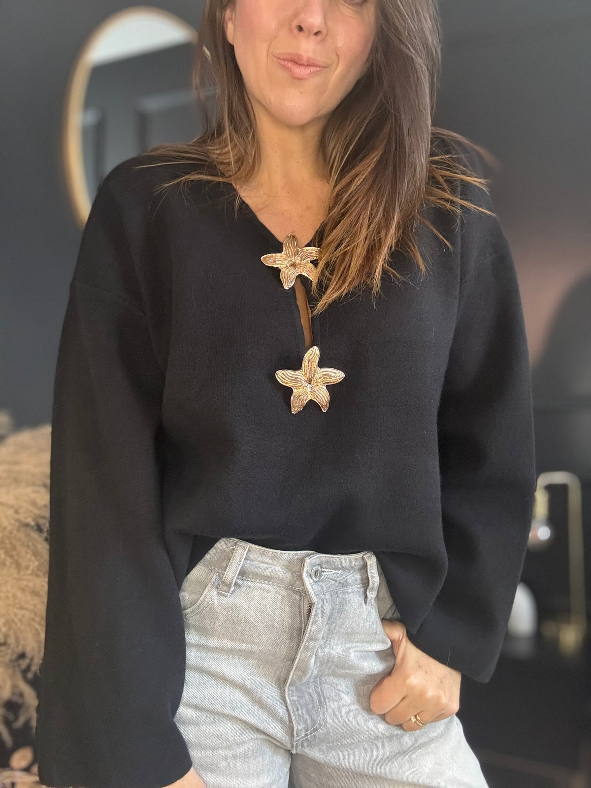 Pull noir étoiles dorées LADY