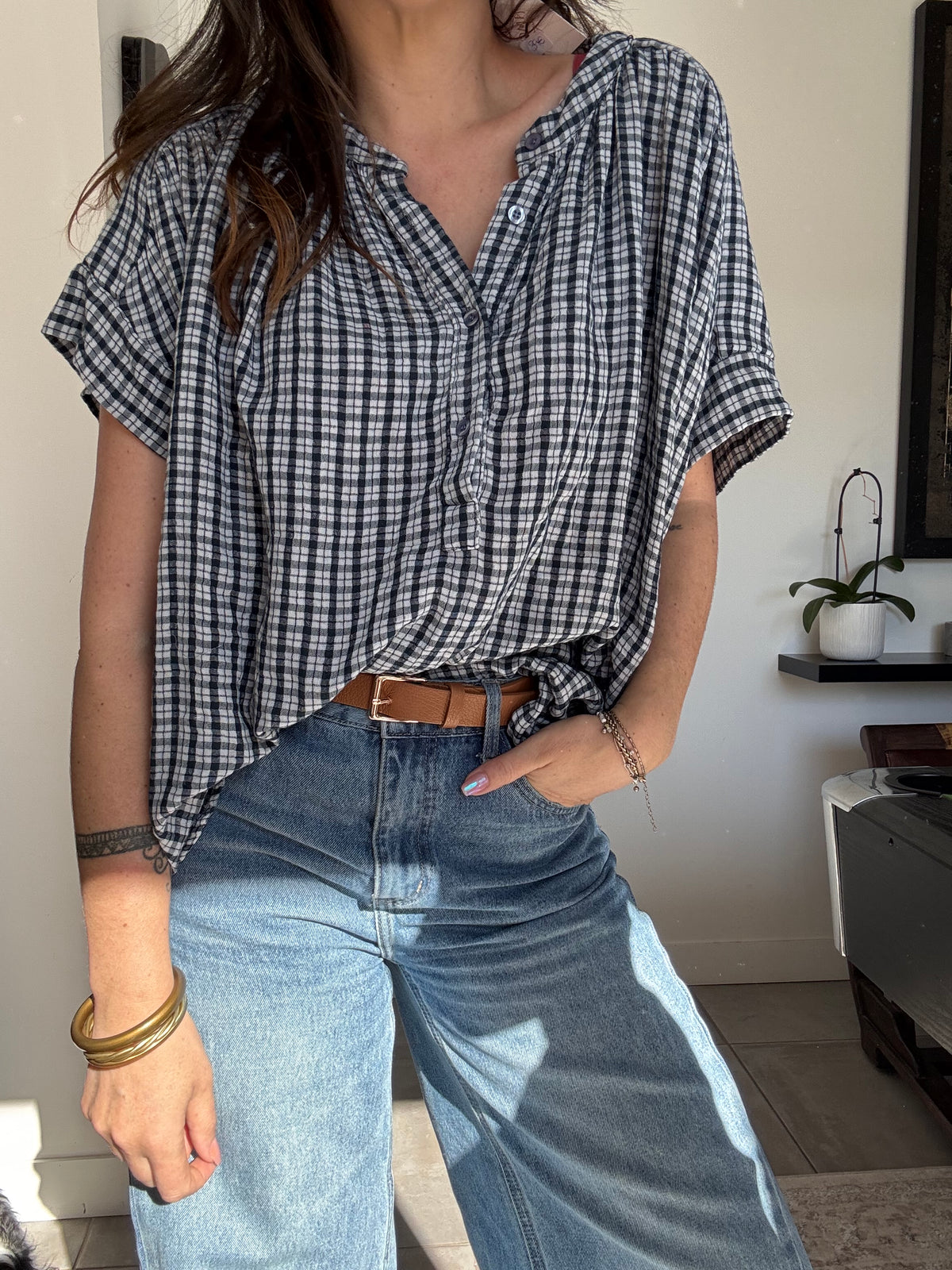 Blouse vichy bleu marine ENZO