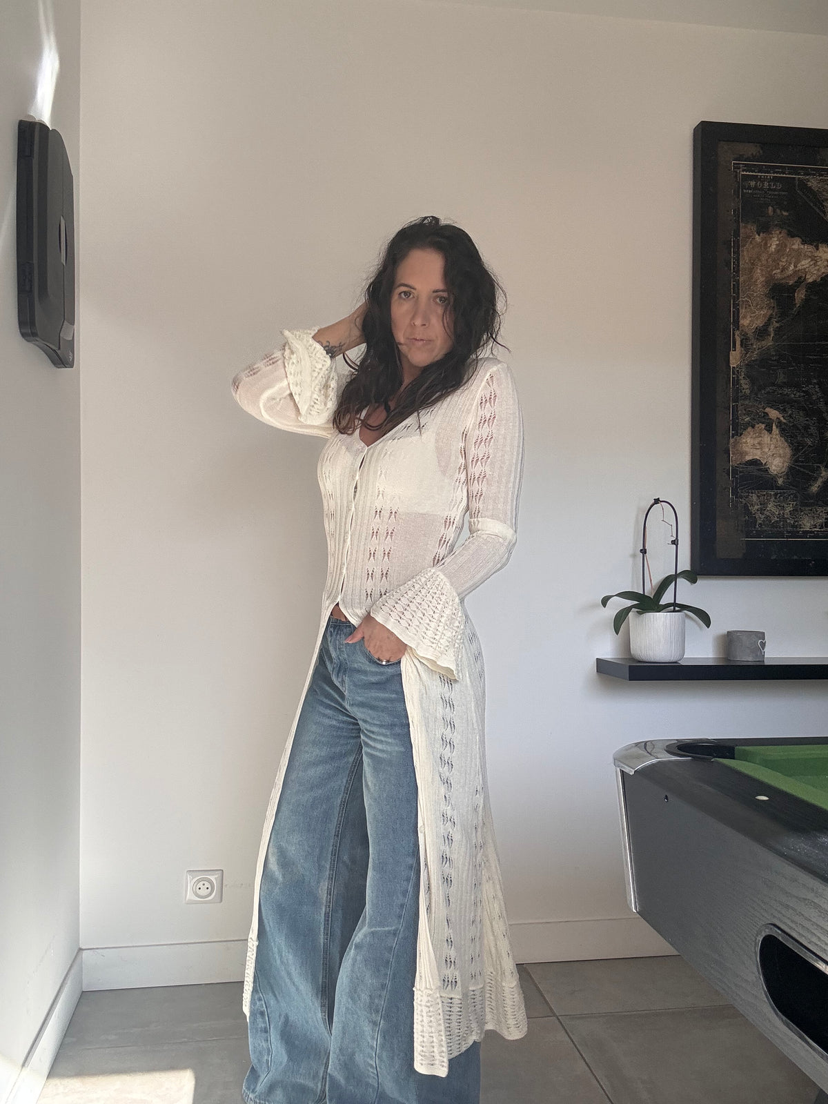 Pull long dentelle HIPPIE blanc