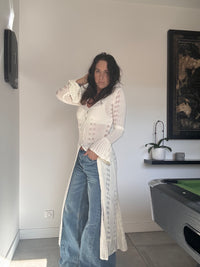 Pull long dentelle HIPPIE blanc