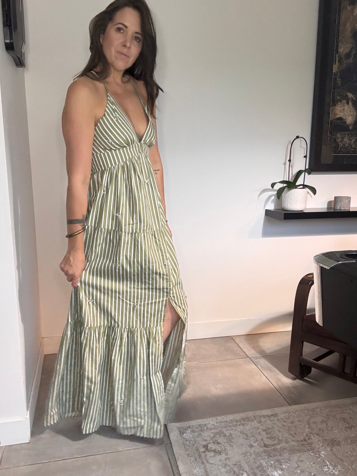 Robe rayures blanches et kakis VITA