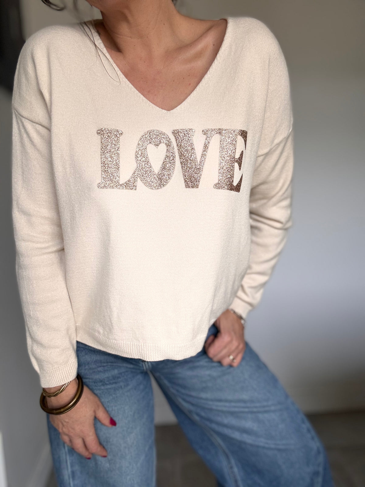 Pull beige LOVE col V
