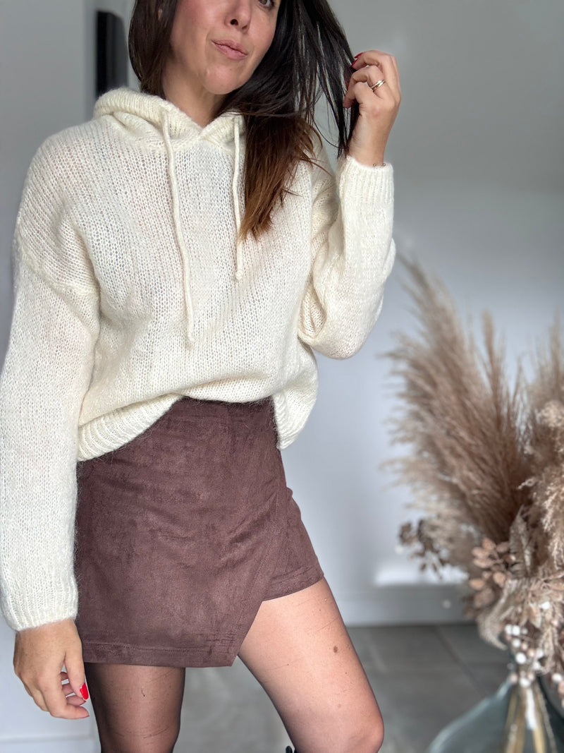 Pull à capuche blanc WENDY