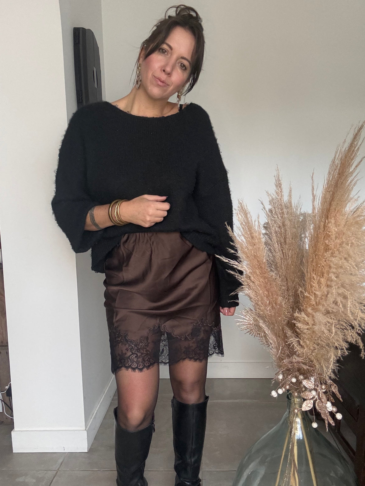 Jupe courte dentelle chocolat NATHACHA