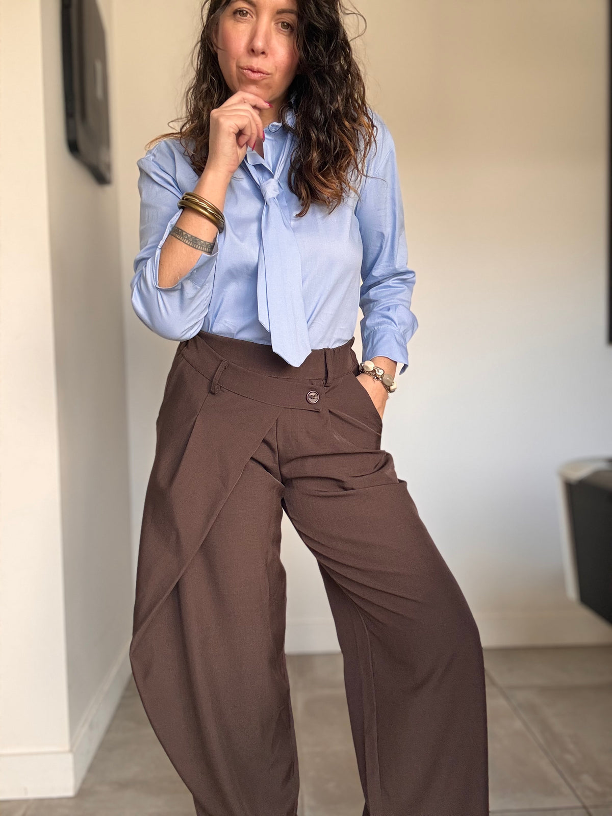 Pantalon asymétrique marron MYRIAM
