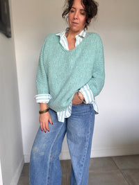 Chemise rayure vert céladon et blanc BY THE SEA