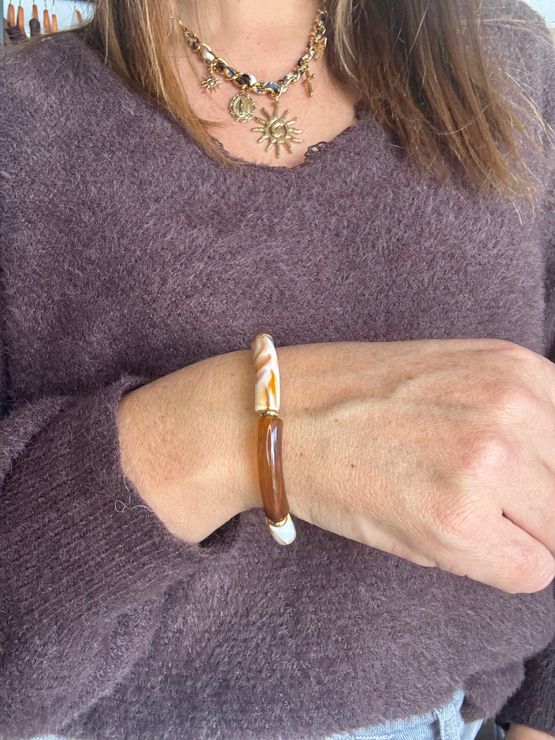 Bracelet ocre mixte élastique fin Kecy