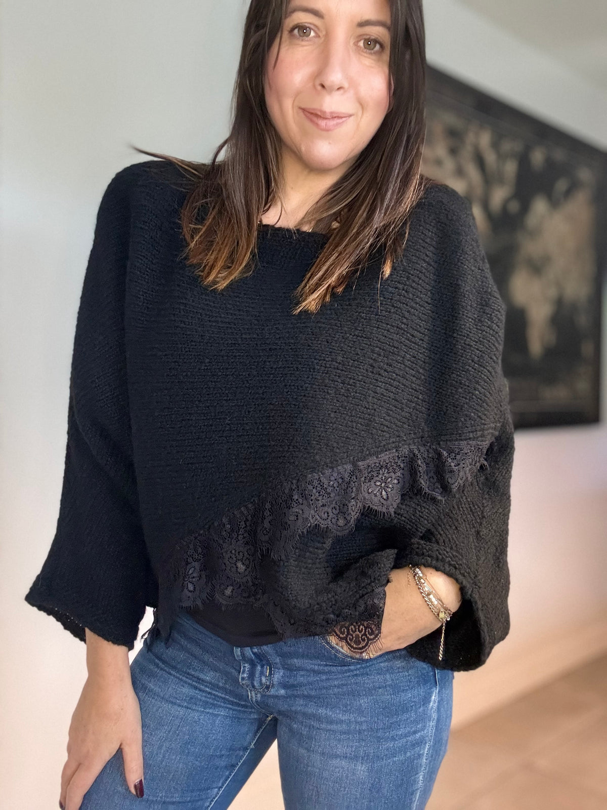 pull croisé dentelle noir MARINA