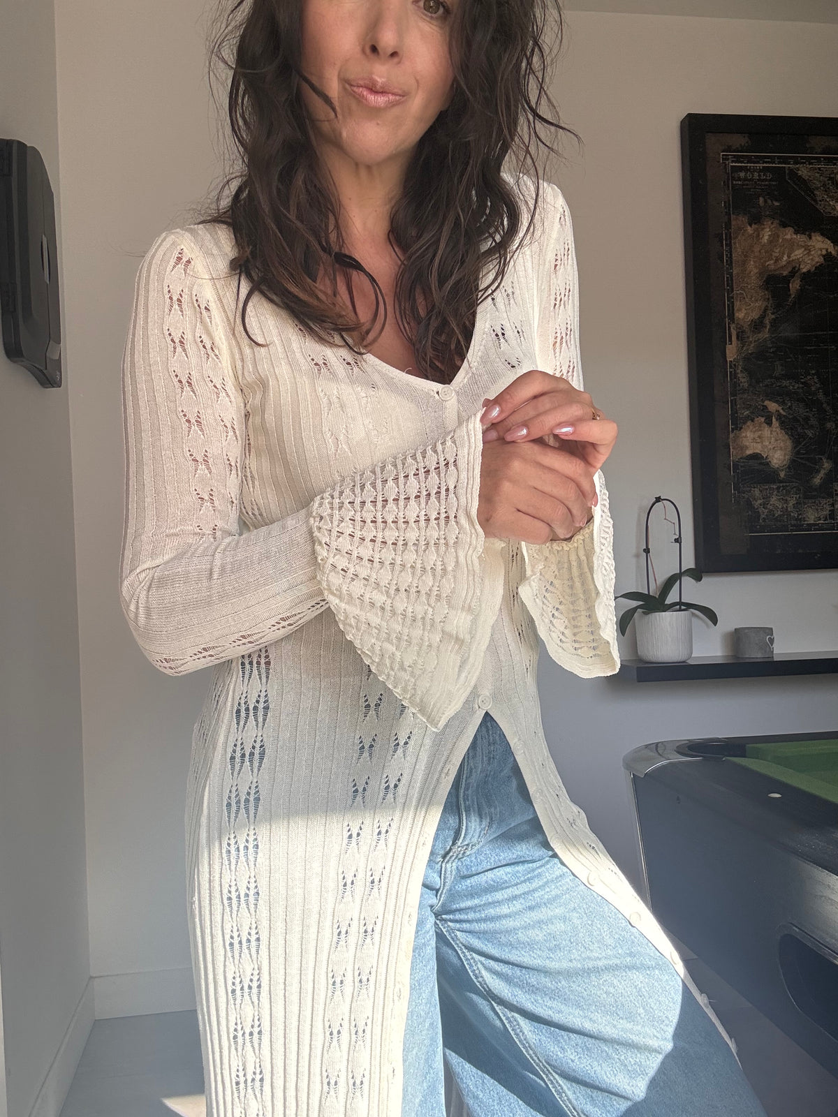 Pull long dentelle HIPPIE blanc