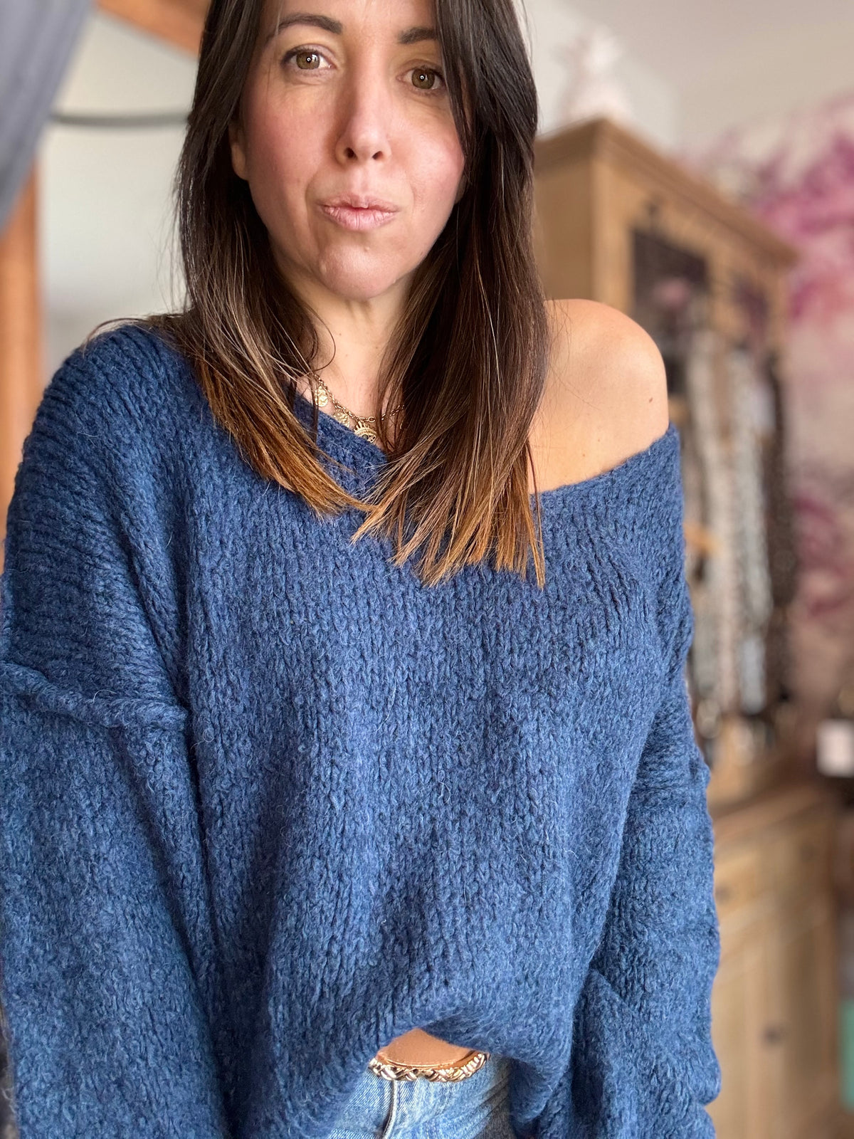 Duo pull et écharpe bleu canard MILLO