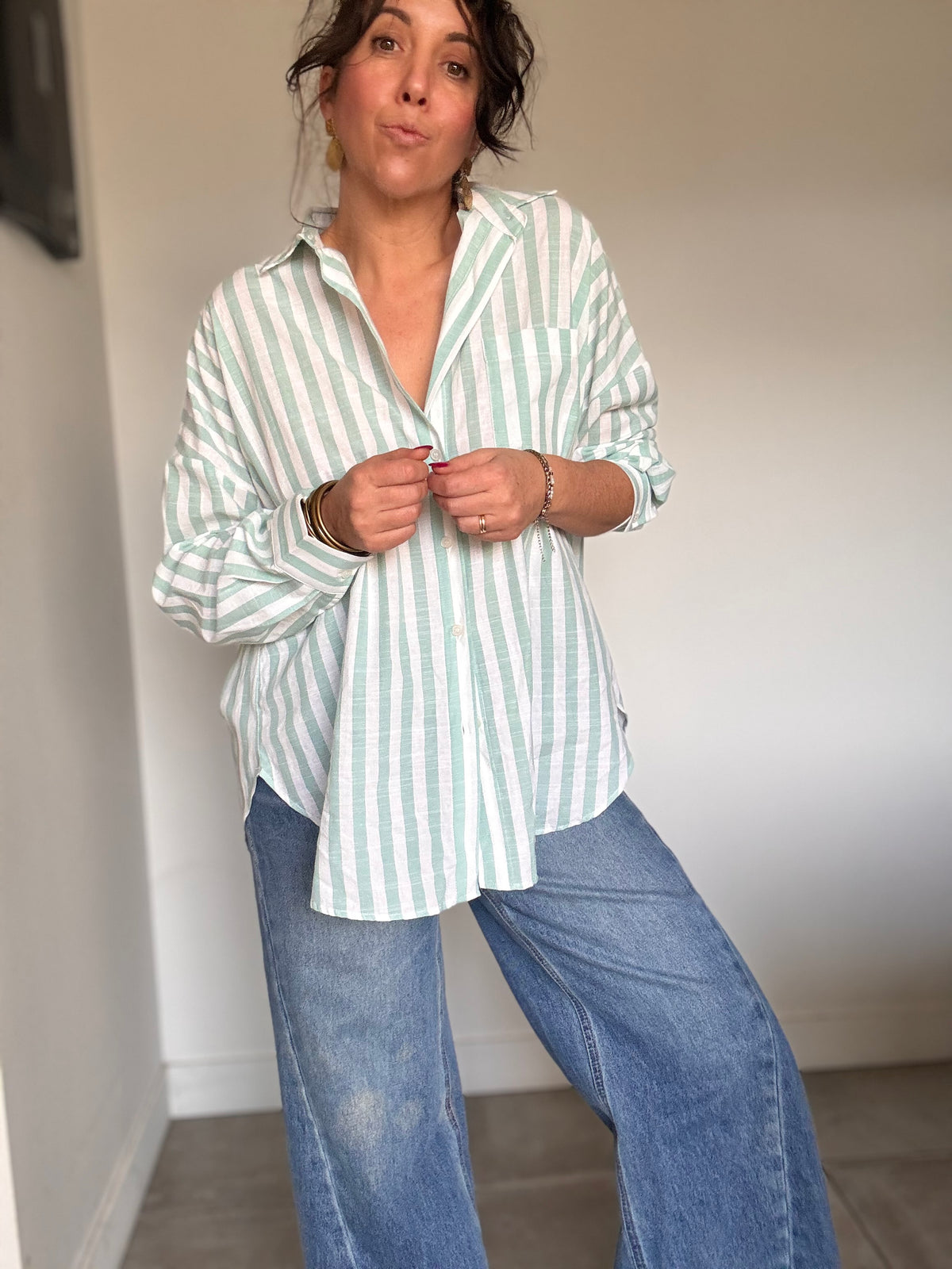 Chemise rayure vert céladon et blanc BY THE SEA