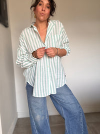 Chemise rayure vert céladon et blanc BY THE SEA