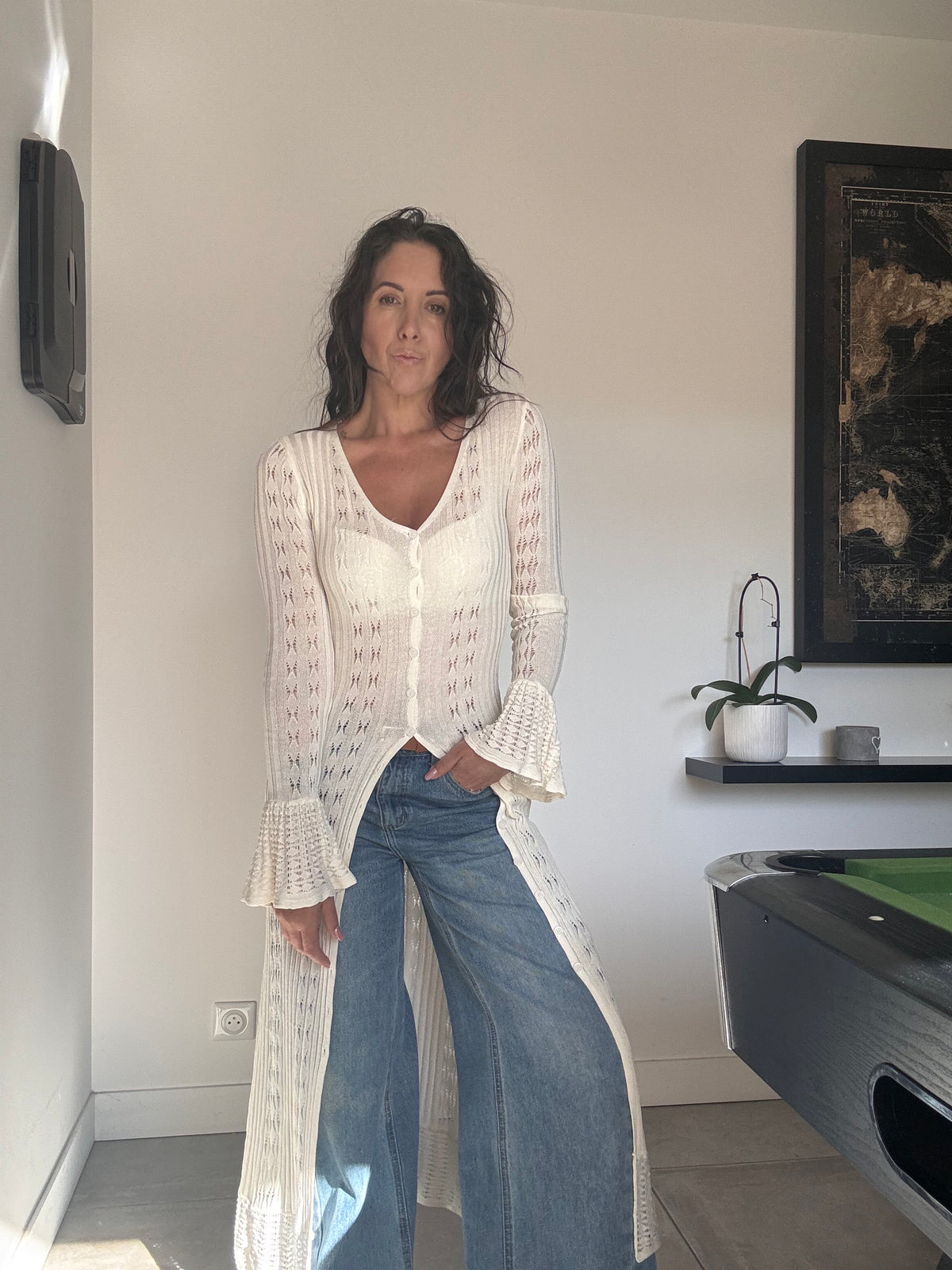 Pull long dentelle HIPPIE blanc