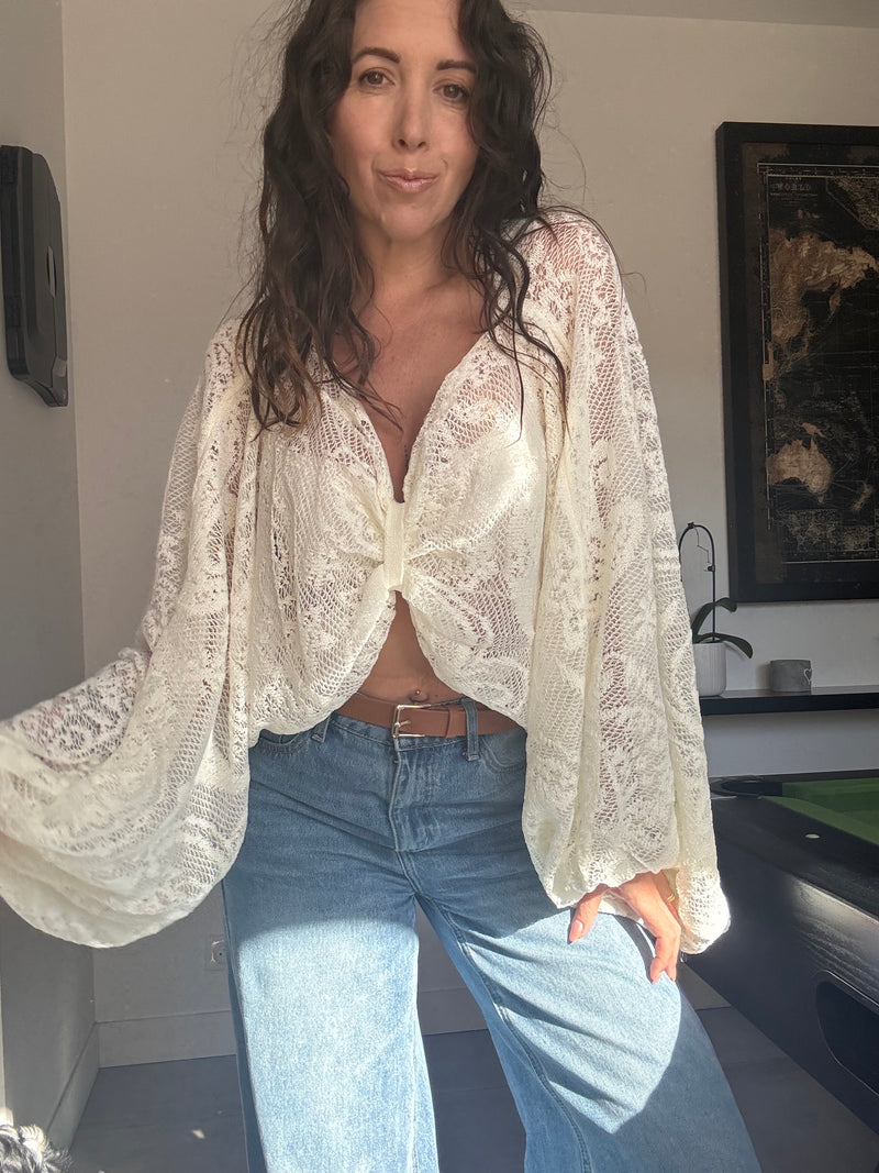 Pull dentelle NOÉ blanc