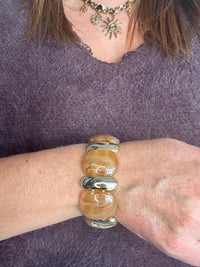 Bracelet élastique beige et doré