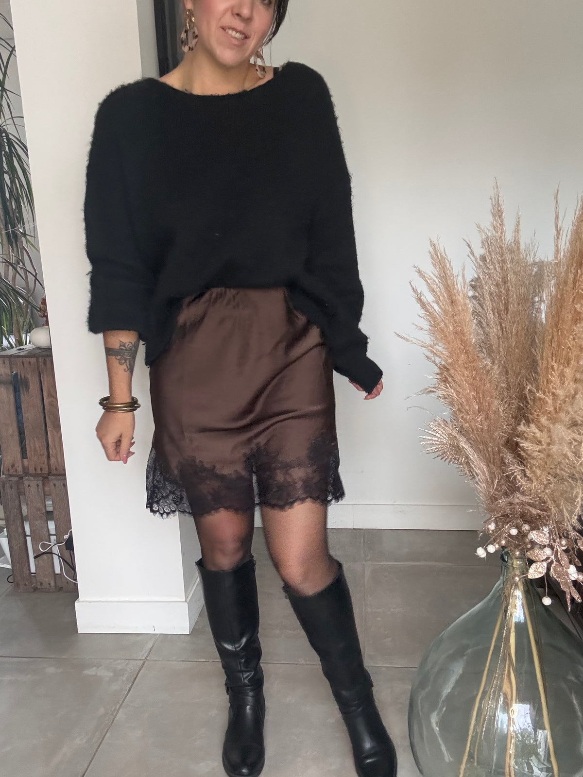 Jupe courte dentelle chocolat NATHACHA