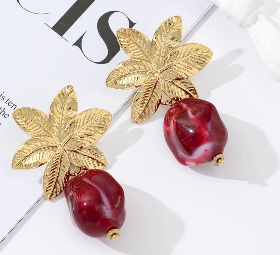 Boucle d'oreille PLAM Bordeaux  en acier inoxydable