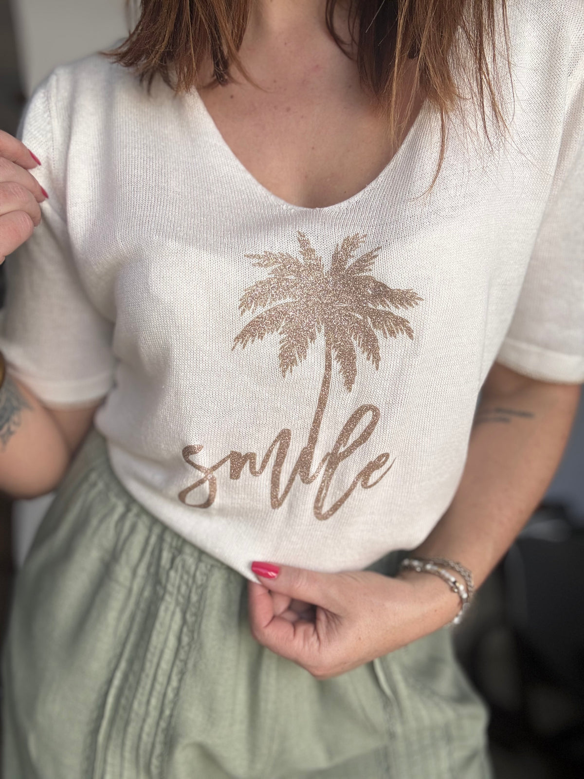 Tee shirt écru et doré PALM