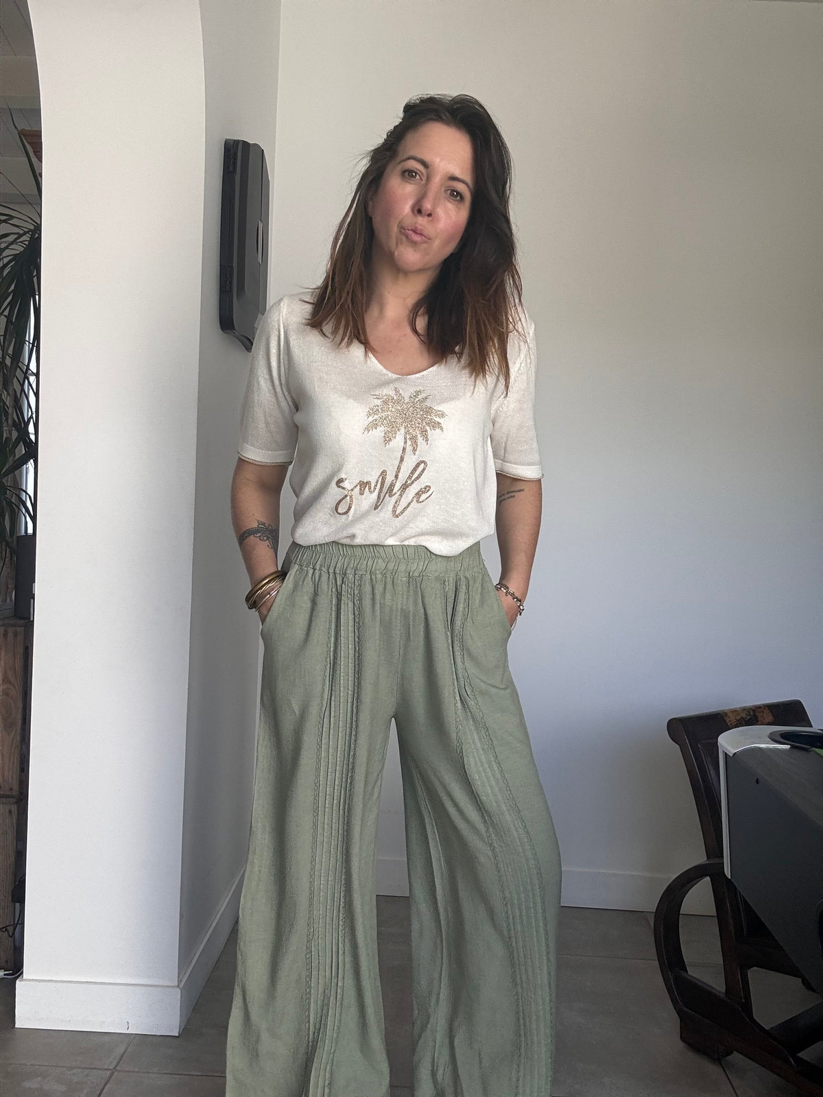 Tee shirt écru et doré PALM