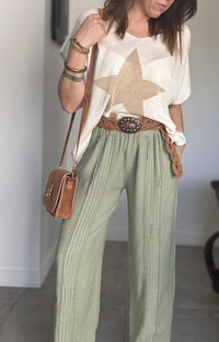 Pantalon fluide kaki YAMINA