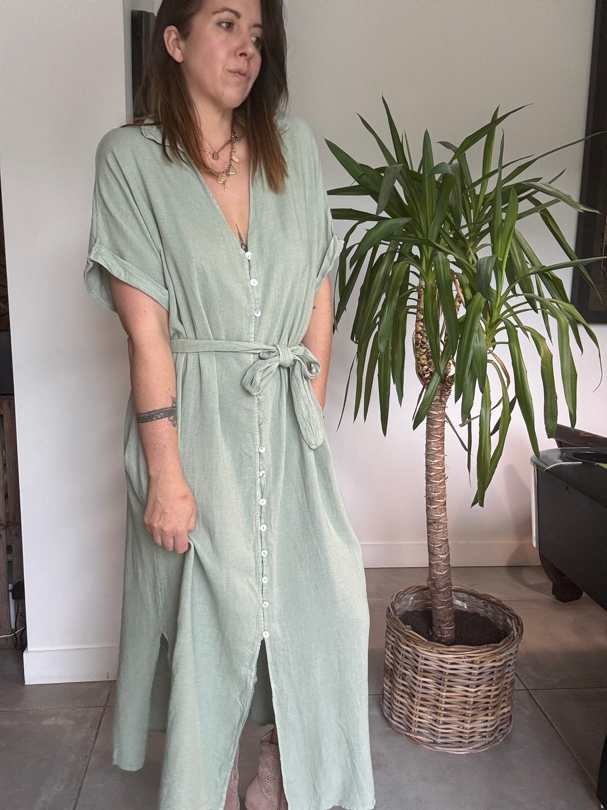 Robe CAPRIS lin kaki clair