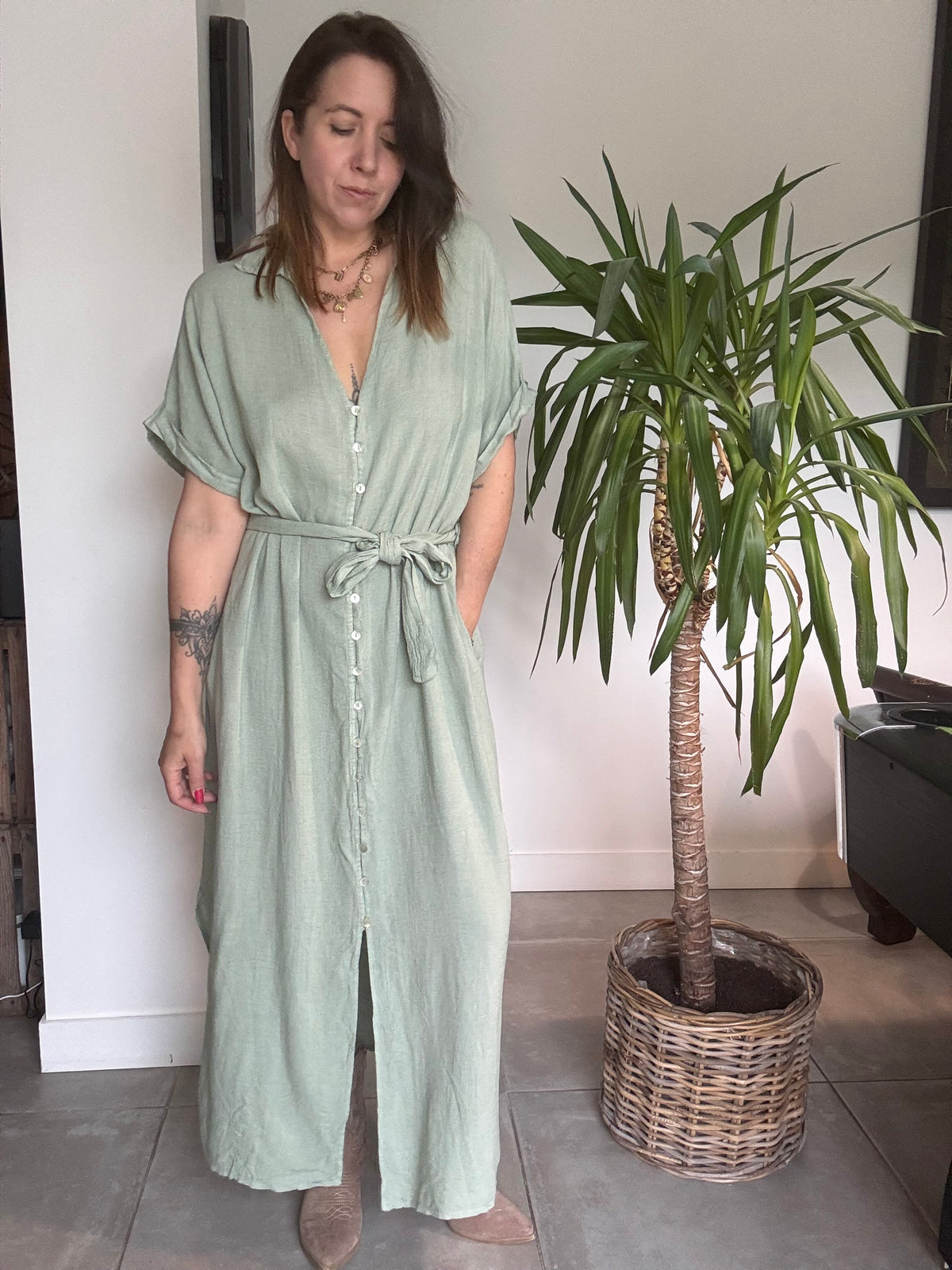 Robe CAPRIS lin kaki clair