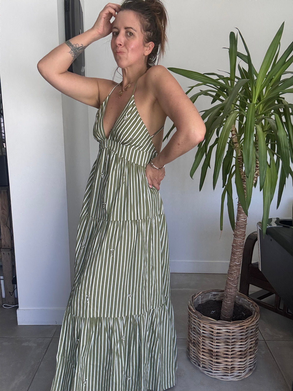 Robe rayures blanches et kakis VITA