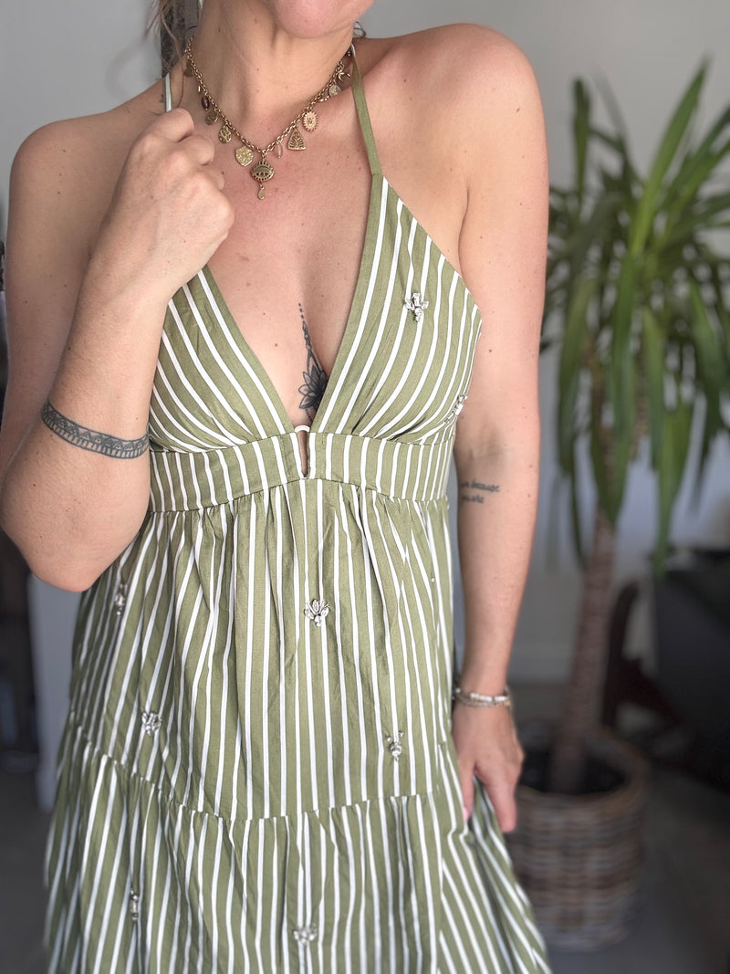 Robe rayures blanches et kakis VITA