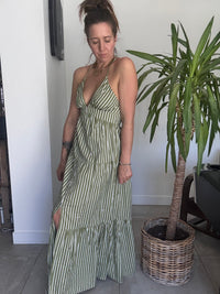 Robe rayures blanches et kakis VITA