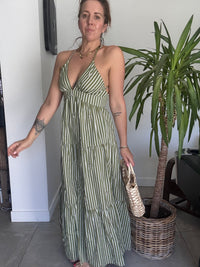 Robe rayures blanches et kakis VITA