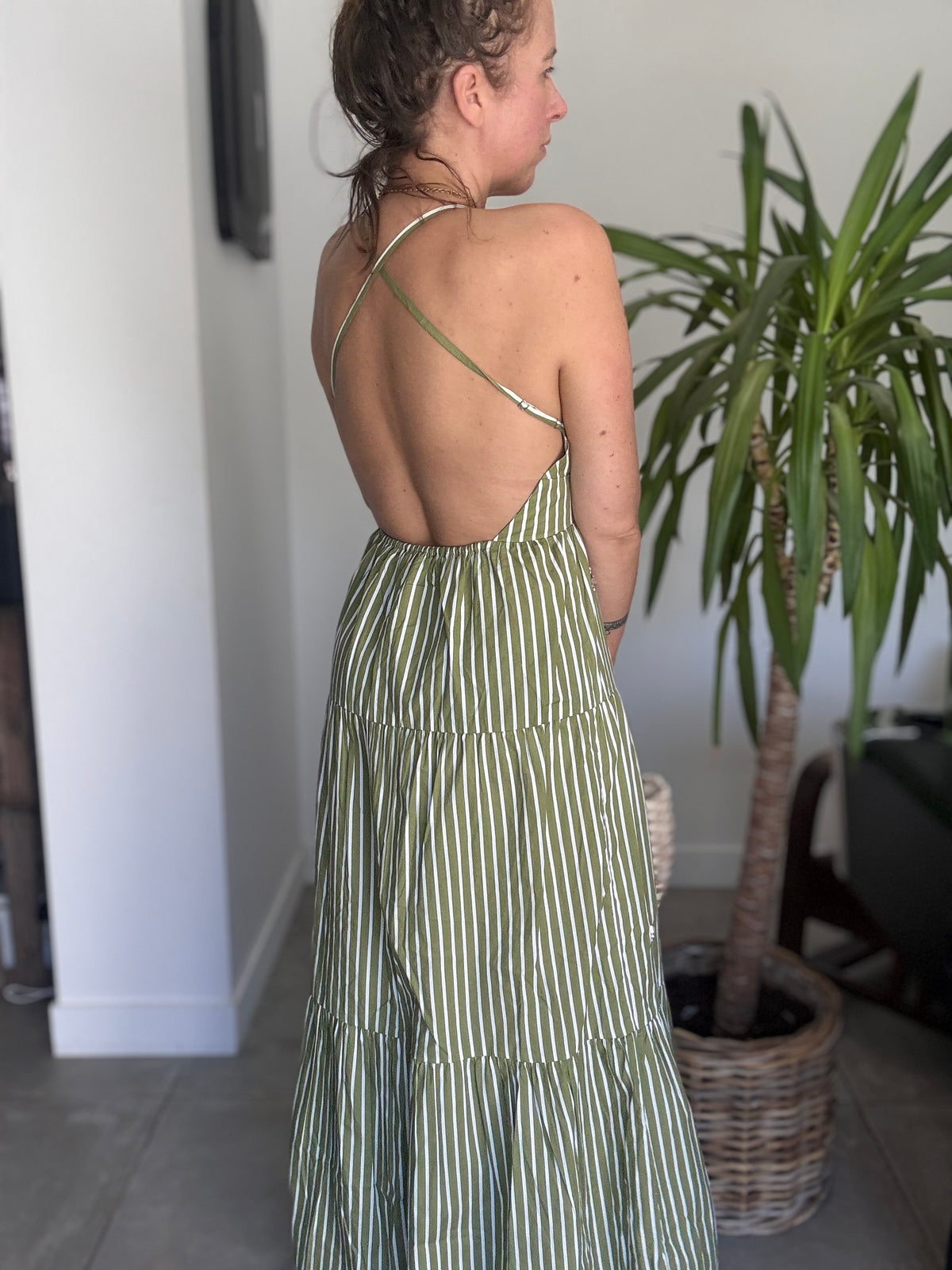 Robe rayures blanches et kakis VITA