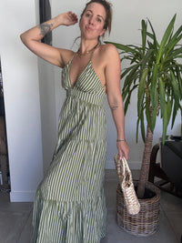 Robe rayures blanches et kakis VITA