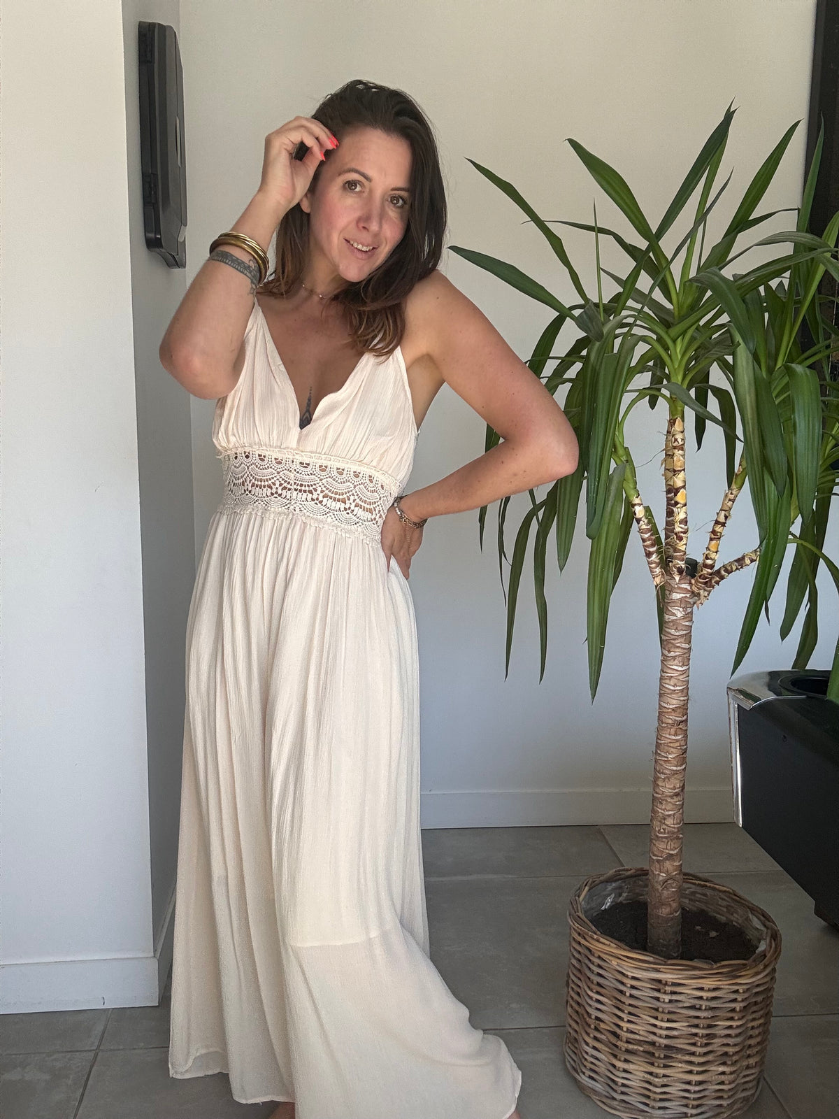 Robe bohème dos nu crème VANESSA