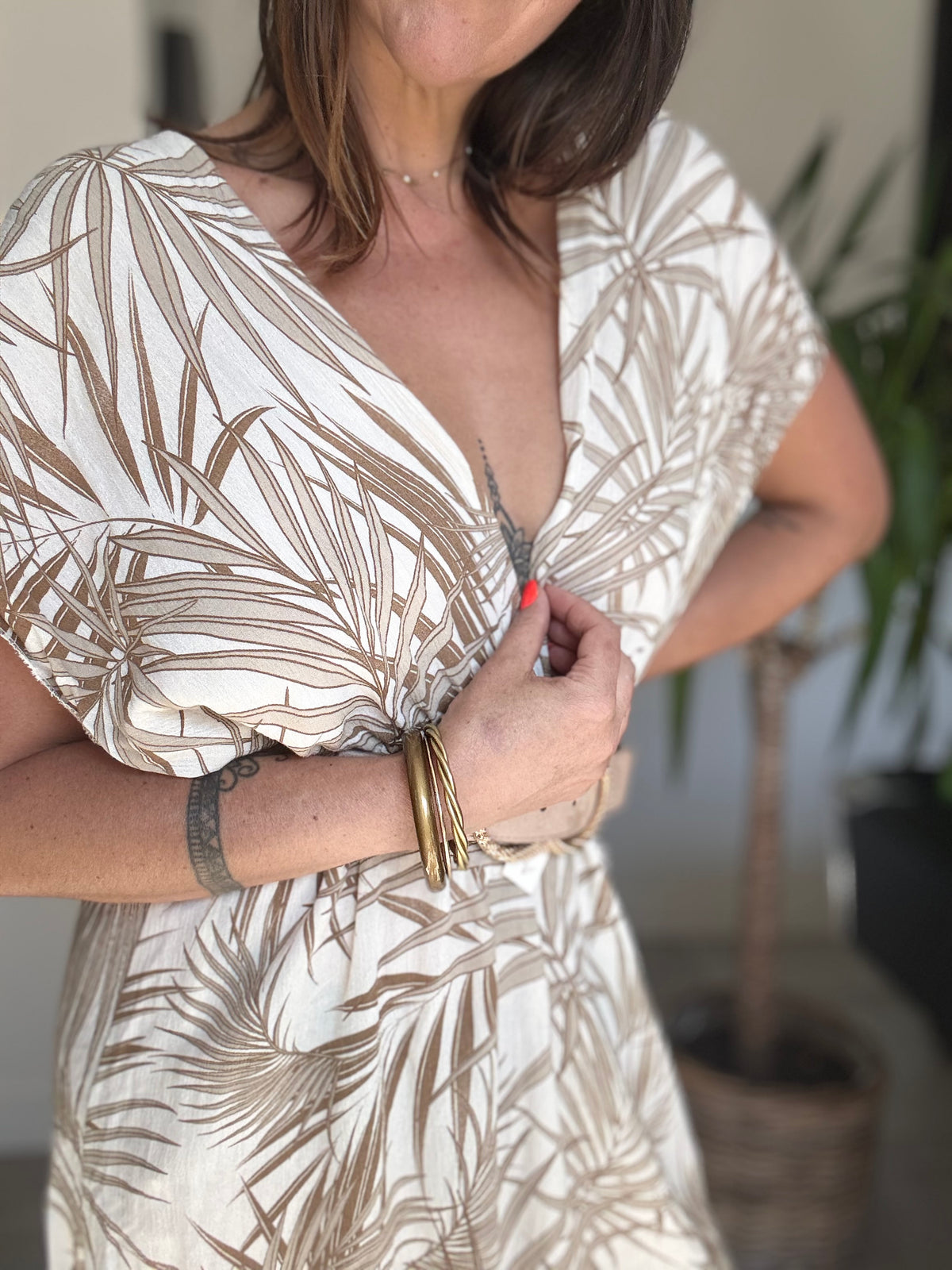 Robe multipostions beige motif feuilles ANDORA