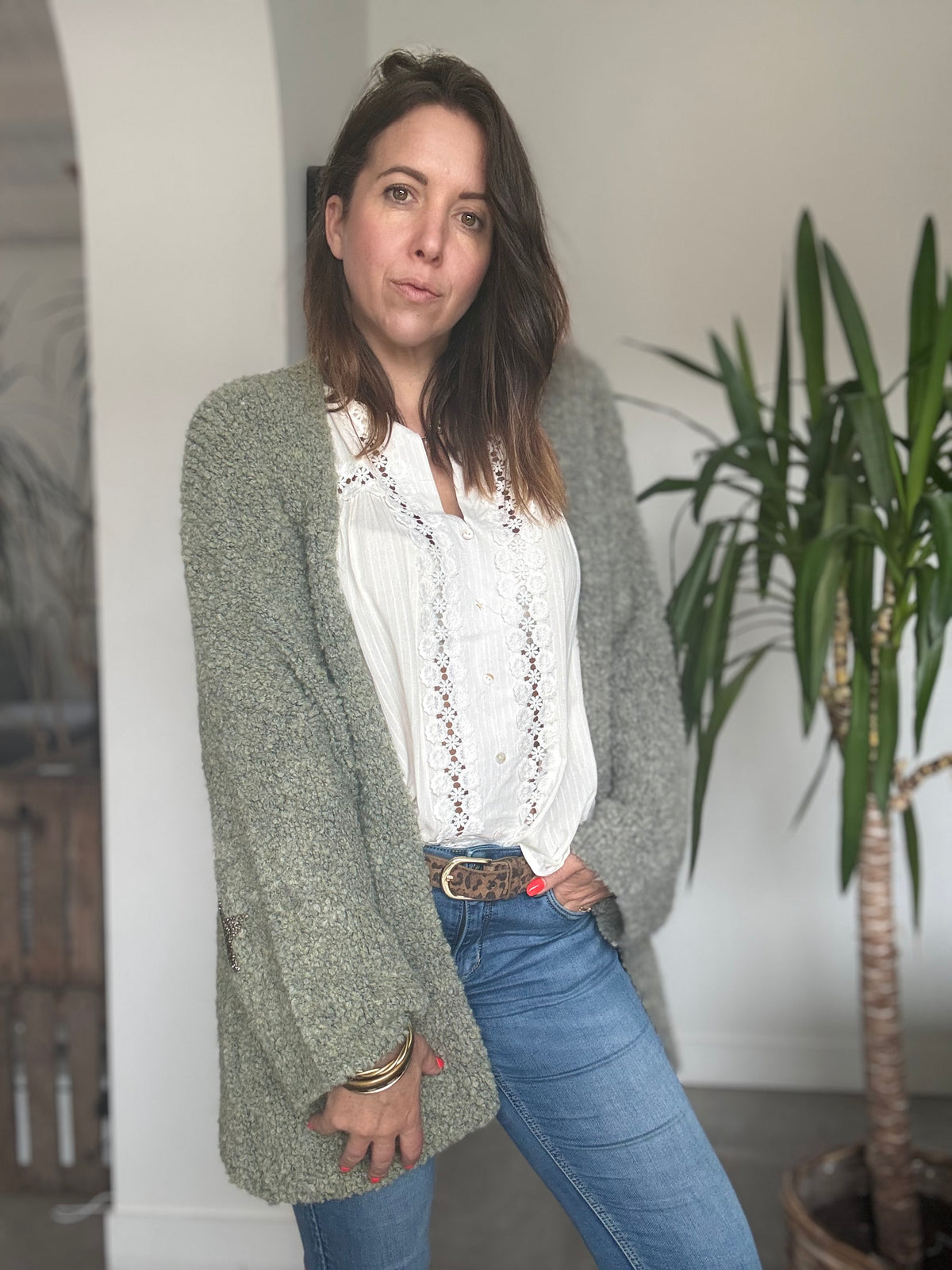 Gilet bouclette kaki star RACHELLE