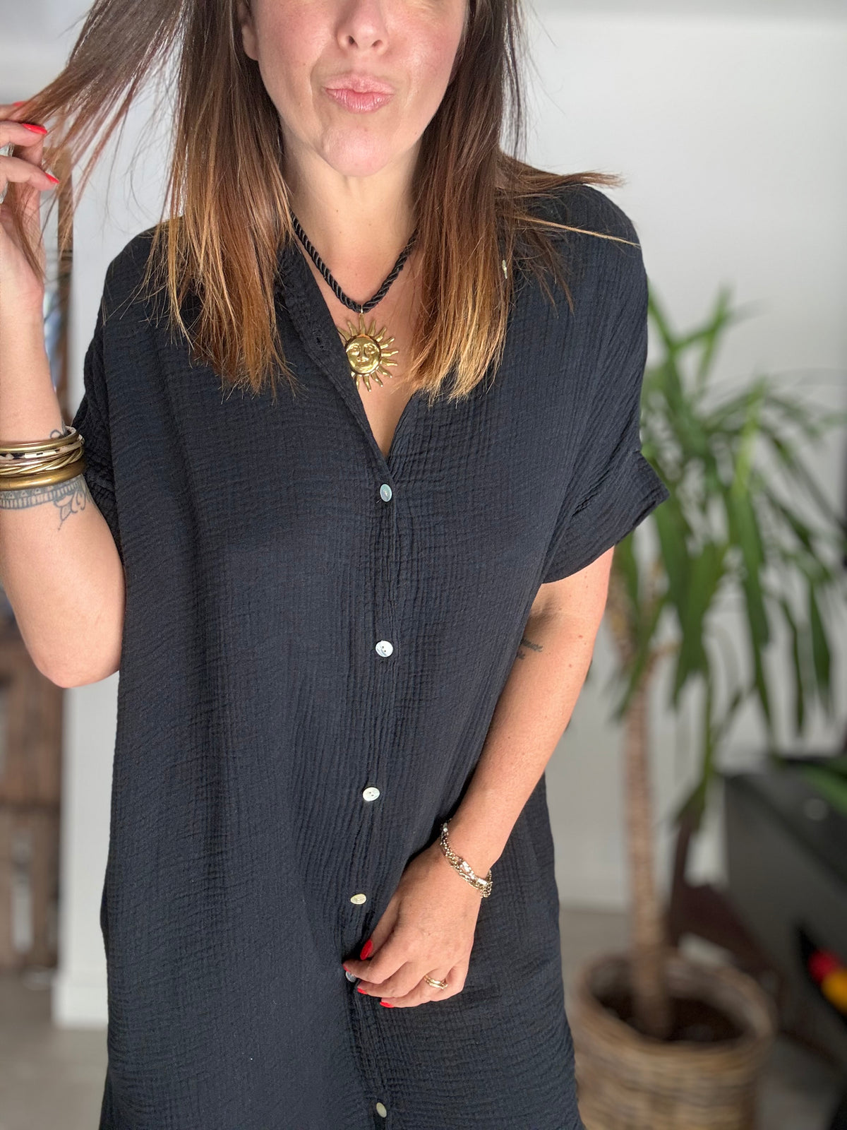 Robe longue noir gaze de coton NOA