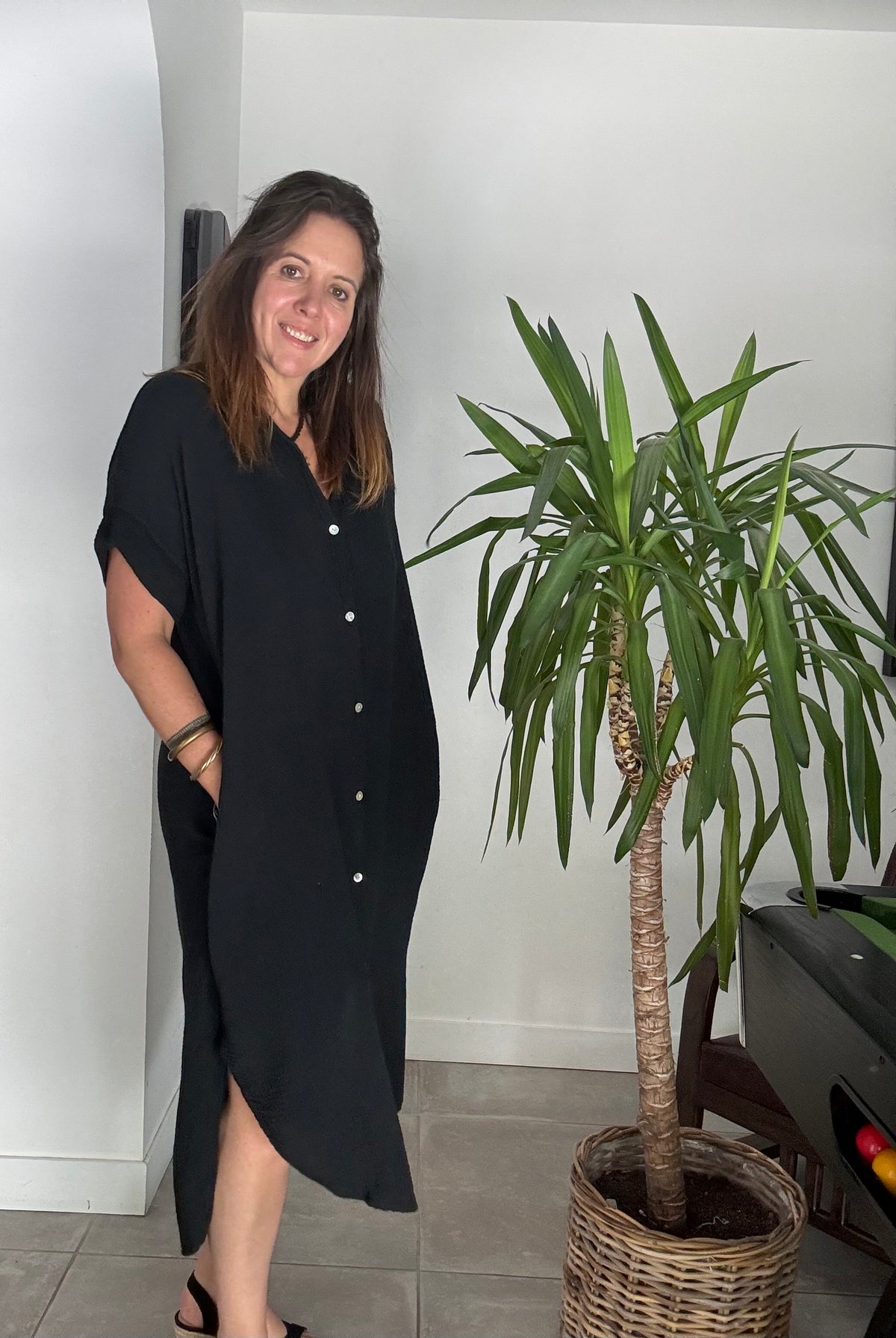 Robe longue noir gaze de coton NOA