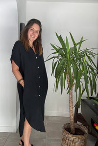 Robe longue noir gaze de coton NOA