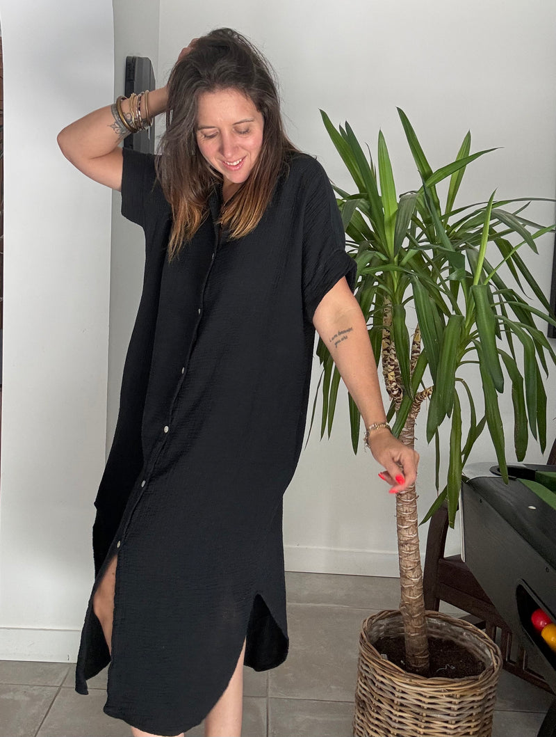 Robe longue noir gaze de coton NOA