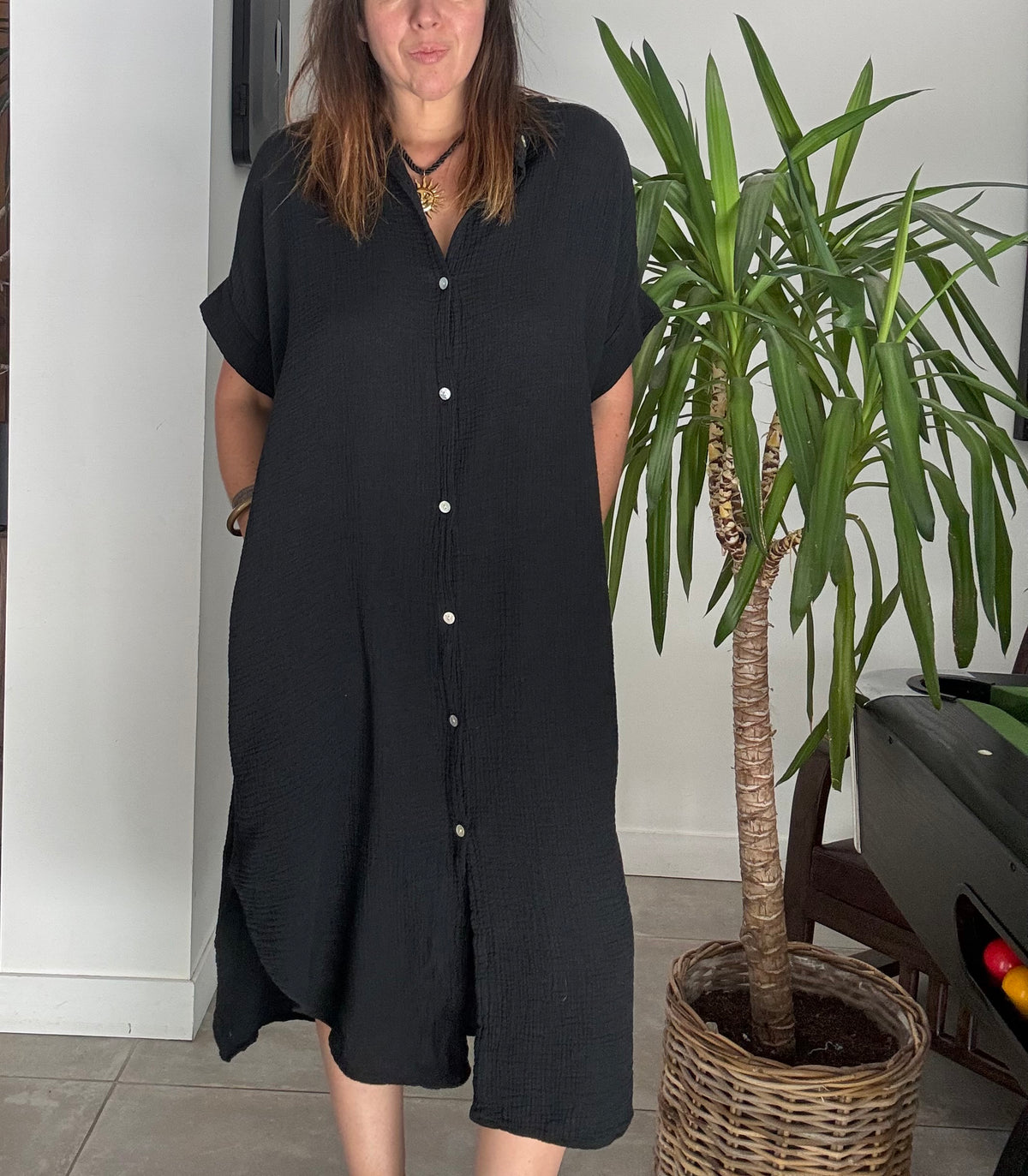 Robe longue noir gaze de coton NOA