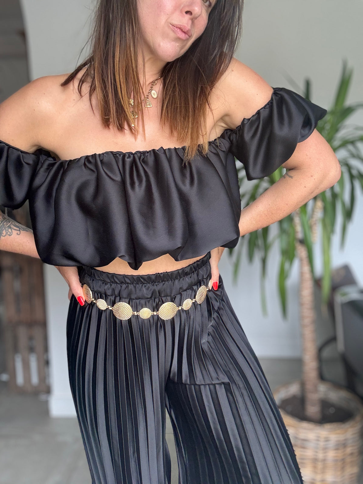 Ensemble noir satiné KIARA