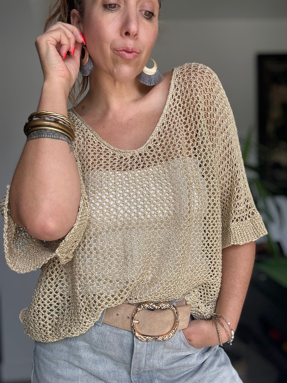 Pull crochet doré LUCIA