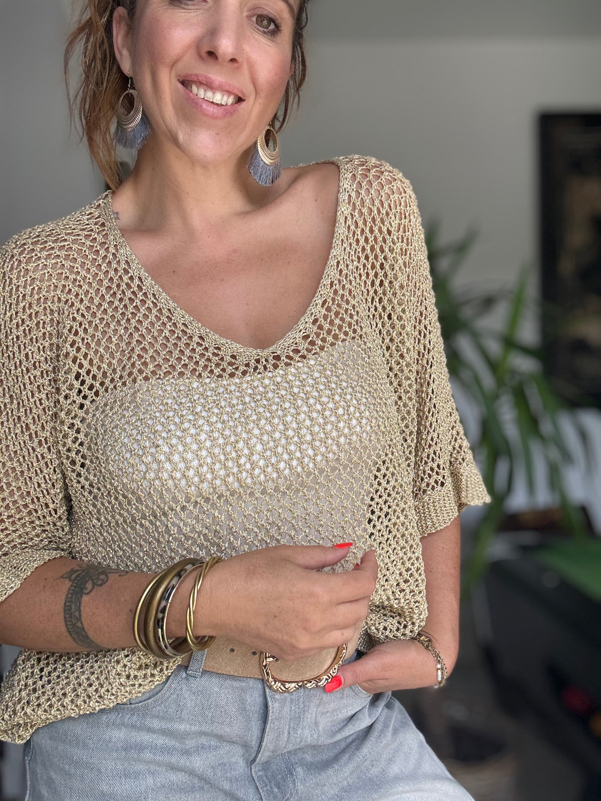 Pull crochet doré LUCIA