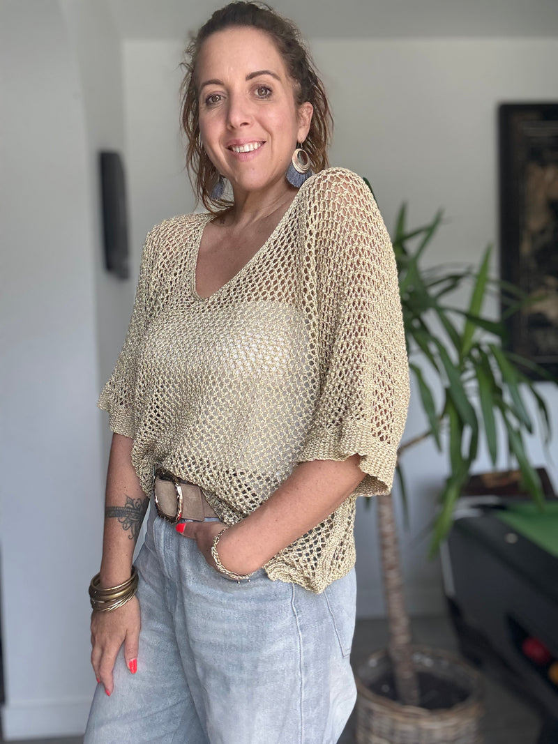 Pull crochet doré LUCIA