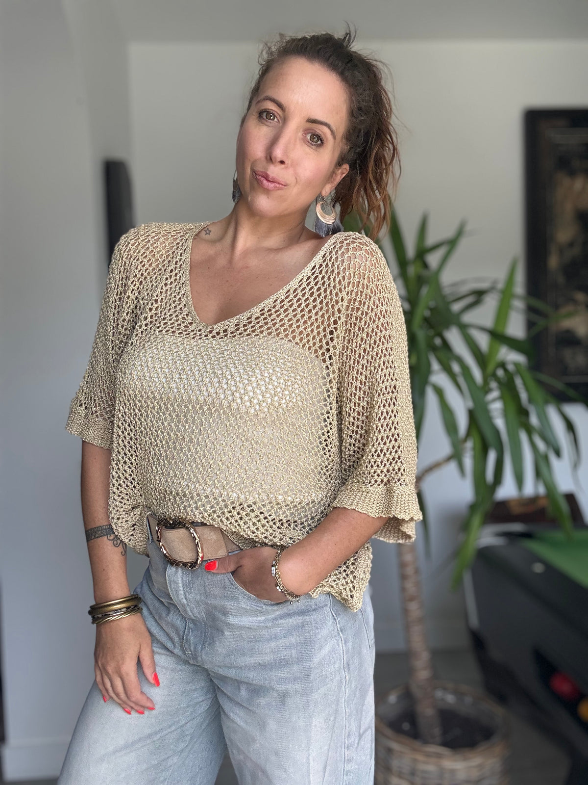 Pull crochet doré LUCIA