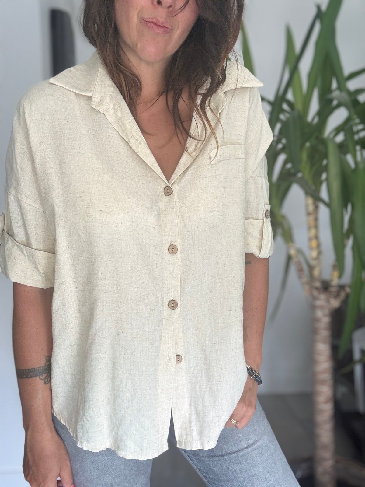 Chemise, lin beige INDIA