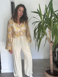 Pantalon lin beige INDIA